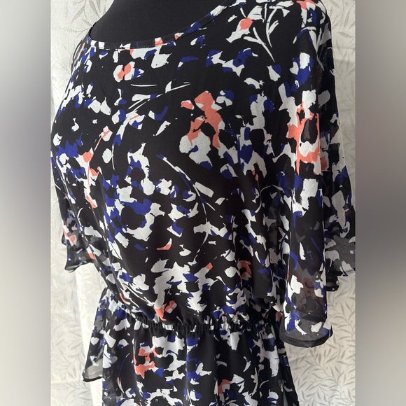 DKNY Black Multicolor Sheer Floral Blouse - Picture 2 of 10